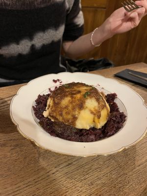 Dumpling on red cabbagee  at Střecha in Prague