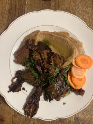Oyster mushroom steak with parsnip puree  at Střecha in Prague