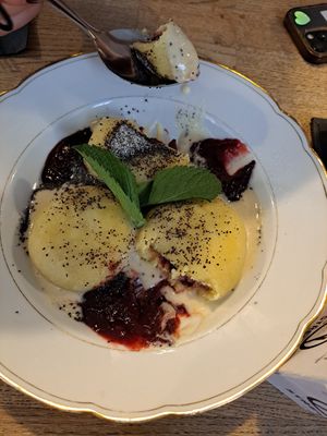 Plum dumplings at Střecha in Prague