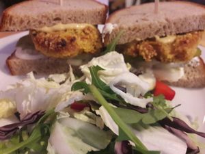 Schnitzel sandwich at Střecha in Prague