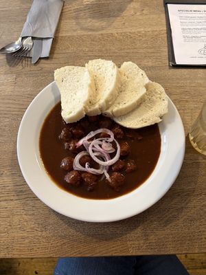 Gulash with bread (they ran out of rösti)  at Střecha in Prague