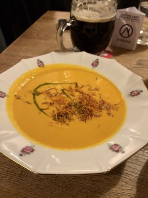 Carrot ginger soup 👍  at Střecha in Prague