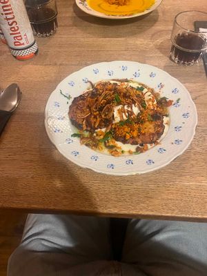 Cabbage Pancakes with Tofu Cracklings at Střecha in Prague