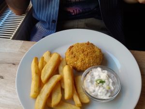 Fried cheese with fries at Střecha in Prague