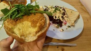 Sooooo goooood!!!! Cheese in the Bun! (Took off the lid so you can see how its inside :) at Střecha in Prague