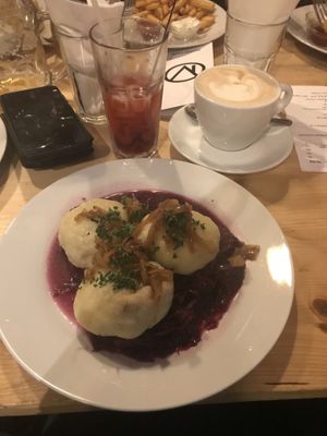 Filled dumplings at Střecha in Prague