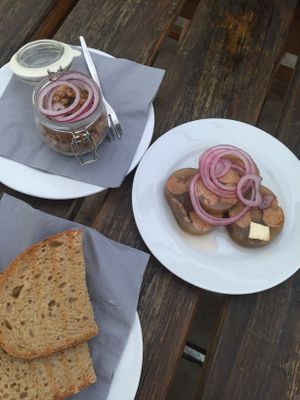 Tlacenka a skvarky! Great beer snacks for summer evening on the garden  at Střecha in Prague
