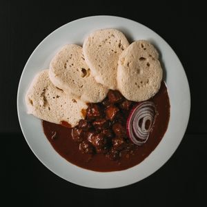 Gulash with dumplings at Střecha in Prague