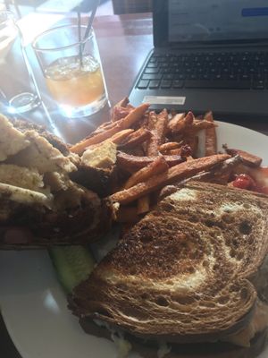 vegan tempeh reuben & fries at County Fare in Wappingers Falls