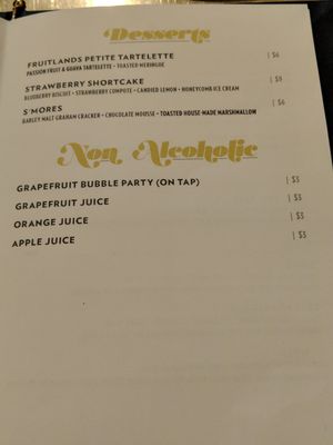 Menu - Deserts and non alcoholic options  at The Dankness Dojo by Modern Times Beer in Los Angeles