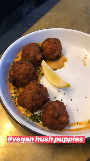 Delicious hush puppies with a creamy sauce at The Dankness Dojo by Modern Times Beer in Los Angeles