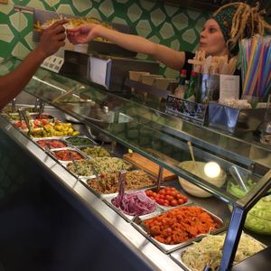 self serve toppings bar  at Maoz in Barcelona