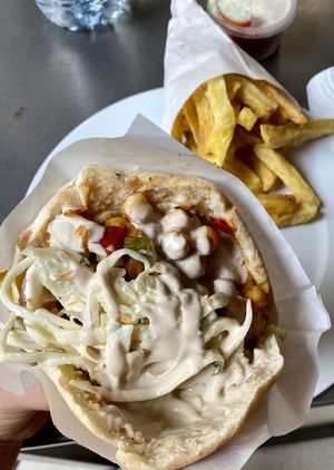 Build your own falafel with fries at Maoz in Barcelona