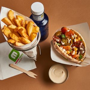 Combo Meal Deal of pita with falafel at Maoz in Barcelona