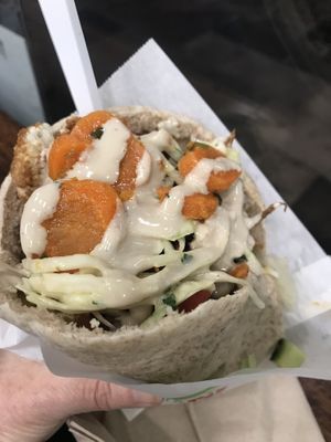 Falafel pita with my toppings and sauces  at Maoz in Barcelona