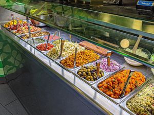 Elite condiments bar. at Maoz in Barcelona