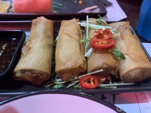 Veg spring rolls  at Hideaway Kitchen & Bar in Broadbeach