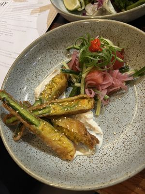 Zucchini flowers   at Hideaway Kitchen & Bar in Broadbeach