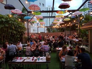 Outside dining at Hideaway Kitchen & Bar in Broadbeach