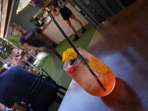 Hideaway Spritz with prosecco, Aperol, topped with soda & fresh seasonal fruit at Hideaway Kitchen & Bar in Broadbeach