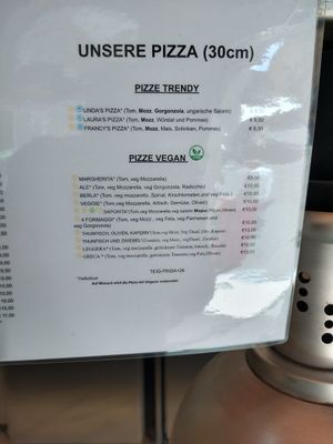 Menu july 2023 (only the pizza's, they have other options as well I think) at Spizzico - Pizza Time in Bolzano