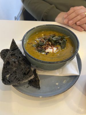 Pumpkin soup - soup of the dayy  at Jusu Brothers in West London