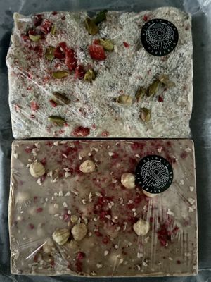 Rocky road with strawberry/pistachio (quite nice) and raspberry/hazelnut (yummy!) at Bakkerij Van Planten in Tilburg