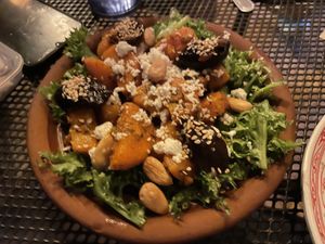 Carrot salad with plant-based feta cheese on top  at Morococo Cafe - 모로코코 카페 in Seoul