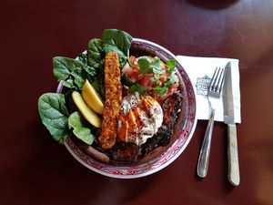 Morococo Cafe's Vegan Moroccan over Rice with tempeh  at Morococo Cafe - 모로코코 카페 in Seoul