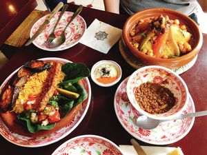 Saturday Morocco Luncheon. Couscous, veggie over rice, lentil soup.  at Morococo Cafe - 모로코코 카페 in Seoul