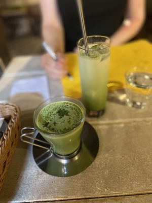 Hot and iced matcha lattes  at AIN SOPH.Journey in Kyoto