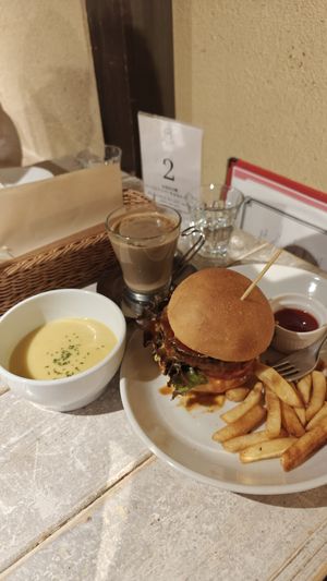 Burger with corn soup and a coffee at AIN SOPH.Journey in Kyoto