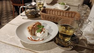Banana cake with a herbal tea at AIN SOPH.Journey in Kyoto
