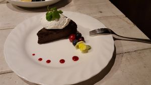 chocolate cake with whipped cream at AIN SOPH.Journey in Kyoto