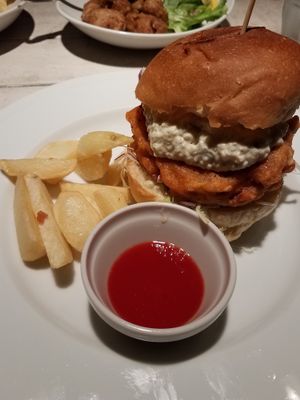 Fried chicken burger and fries at AIN SOPH.Journey in Kyoto
