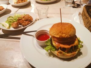 Vegan burger with coconut cheese/avocado at AIN SOPH.Journey in Kyoto