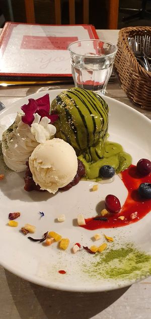 Matcha pancakes with ice cream at AIN SOPH.Journey in Kyoto