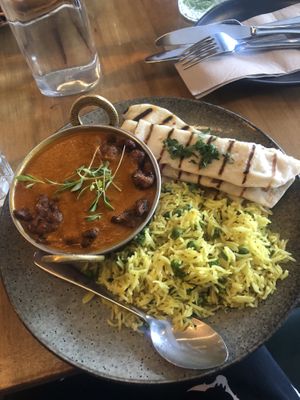 Cauliflower curry, rice, and naan   at The Butcher's Son in Auckland