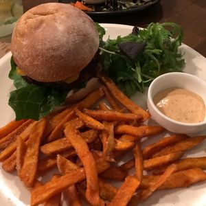 Burger and kumara frues at The Butcher's Son in Auckland