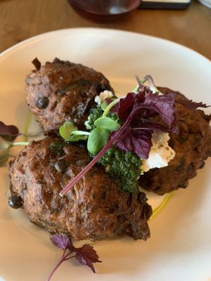 Pea and zucchini croquettes  at The Butcher's Son in Auckland