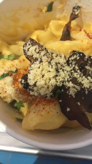 Close-up of mac and cheeze at By Chloe - Covent Garden in London