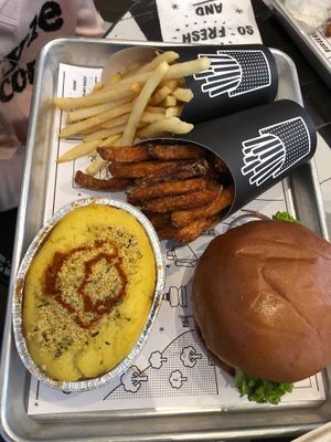 Burger, Shepard’s Pie and chips at By Chloe - Covent Garden in London