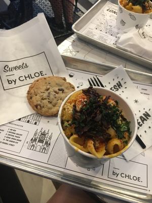 Mac n cheese + choc chip cookie! at By Chloe - Covent Garden in London