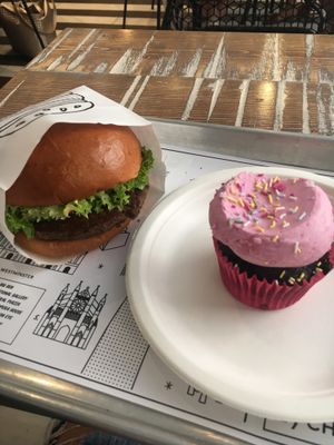 Classic burger + gluten-free cupcake! at By Chloe - Covent Garden in London
