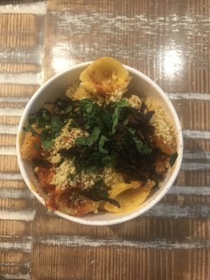 Small vegan Mac n cheese, with shiitake mushrooms and seasoning on top. at By Chloe - Covent Garden in London