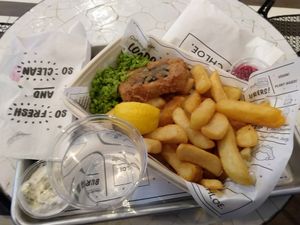 Tofish and chips, nice but heavy on the tummy at By Chloe - Covent Garden in London