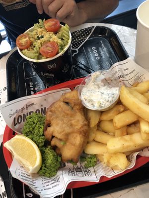 Fish and chips and avocado pasta at By Chloe - Covent Garden in London