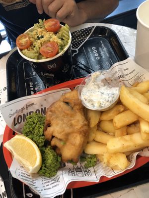 fish and chips, avocado pasta at By Chloe - Covent Garden in London