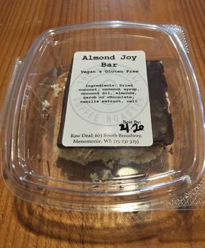 Outstanding raw vegan Almond Joy Bar at Raw Deal in Menomonie