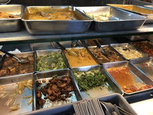 Mixed rice selection at Qi Ren Vegetarian Stall in West Singapore